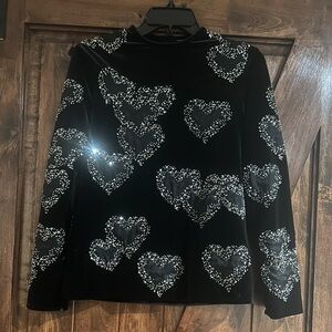 Yves Saint Laurent Black Beaded Hearts Top. NWOT